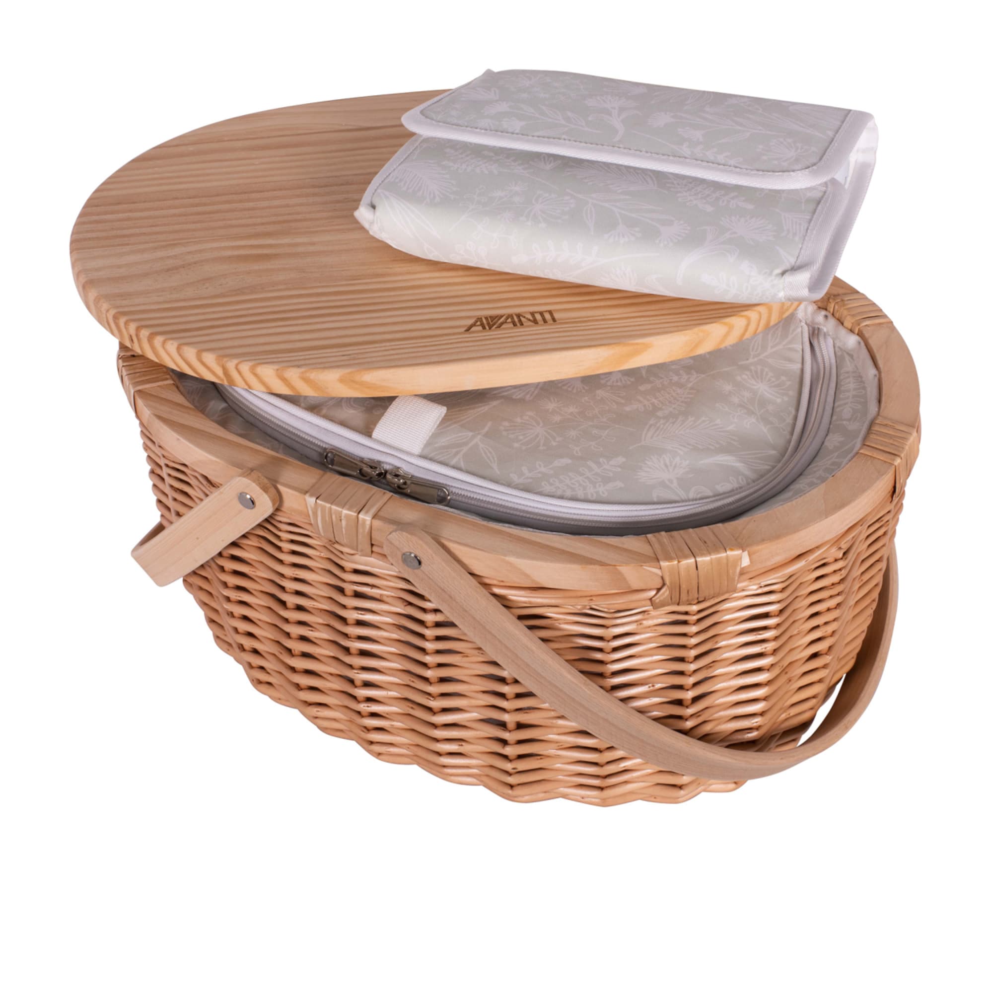 Avanti Pinewood Top Insulated Picnic Basket 2 Person Flora Kitchen